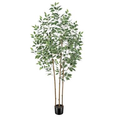 Imagem de LYERSE Árvore de ficus artificial de 1,8 m – árvores artificiais de ficus internas com tronco natural e folhas realistas – Árvore de ficus falsa para decoração interna de canto de escritório em casa