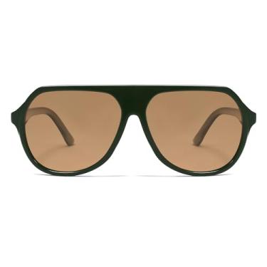 Imagem de VANLINKER Óculos de sol aviador retrô grandes polarizados para mulheres e homens, vintage, anos 70, grande quadrado, aviadores VL9851, Lente marrom polarizada C5/armação verde escura, M