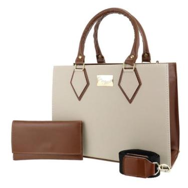 Imagem de Kit 2 bolsas feminina square alça de mão e transversal com carteira - 