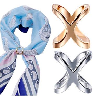 Imagem de 2 peças (dourado + prata) X modelado feminino feminino moda meninas anel fivela moderna simples joia seda cachecol clipes de fecho roupas suporte de roupa acessórios de decoração para camiseta xale de pescoço