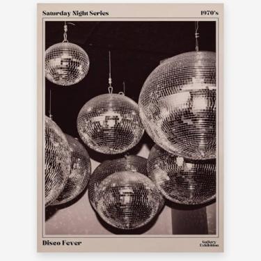 Imagem de KTSIM Decoração de parede de bola de discoteca dos anos 70 - Pôster de jornal de luxo vintage preto e branco para decoração de carrinho de dormitório feminino - Retrô Funky Fashion Imagens em tela