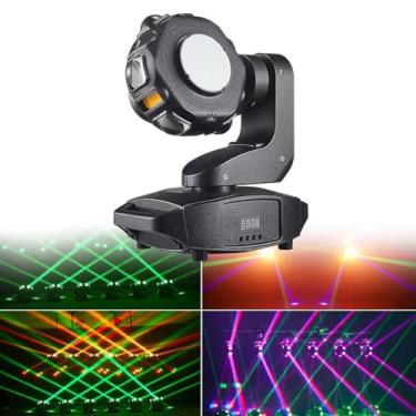 Imagem de Luzes de cabeça móvel para DJ, rotação infinita de três eixos, 6 feixes de LED/efeitos estroboscópicos estrelados/âmbar, DMX512 ativado por som, 23 canais para festa/bar/casamento