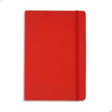 Imagem de Caderneta de Anotações Grande 21x14cm 80 Folhas Com Pauta Capa Emborrachada Caderno A5 Tipo Moleskine com elástico | Bloco de notas com folhas Pautadas (Vermelho)