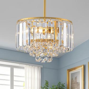 Imagem de 2025 Novos lustres de cristal dourado para sala de jantar, 4 andares 28 cm luzes pendentes de ouro moderno ilha de cozinha, gota de chuva de latão 2 luzes redondo lustre para sala de jantar sobre mesa