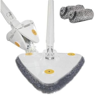 Imagem de Esfregão Triangular, Esfregão De Limpeza Triangular 360 Graus Rotativo Ajustável Extensível Esfregão De Limpeza De Parede Esfregão De Microfibra De Cabo Longo Retrátil Sec, White