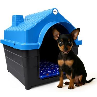 Imagem de Casinha Casa Plástica Cachorro Gato Porte Pequeno Mecpet Com Colchao (Azul, Nº 02)