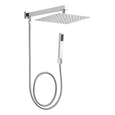 Imagem de Ducha Chuveiro Quadrado 30 x 30cm Inox, Completo com Desviador, Mangueira 120cm, Prateado