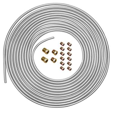 Imagem de Nstarsmotor Kit de linha de freio de 7,6 m 1/4, tubo de aço galvanizado, tubo de freio de substituição completo com 16 acessórios, adequado para sistema de transmissão de combustível hidráulico,