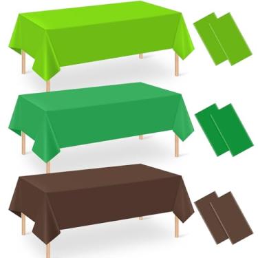 Imagem de Denwiller 6 peças de toalha de mesa verde escuro e marrom, toalha de mesa descartável para jogos de pixel de plástico verde escuro marrom para piquenique, videogame, artigos de festa de aniversário