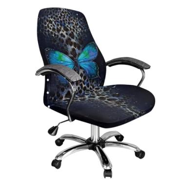 Imagem de Talayituse Capas de cadeira de escritório com estampa de leopardo borboleta, capa elástica para cadeira de computador, capas universais para cadeira de chefe moderno, estilo simples, capa para cadeira