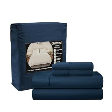 Imagem de Jogo de lençol king 100% algodão com lençol de elástico e fronha, 400 fios, trama de cetim 4 peças, lençol King com bolso profundo, macio e confortável, roupa de cama de luxo naturalmente legal