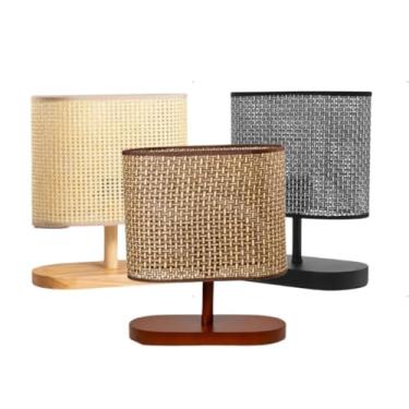 Imagem de Luminária de Mesa Minimalista 30cm com Base em Madeira e Cúpula de Palha Natural – Abajur Decorativo(Marrom)