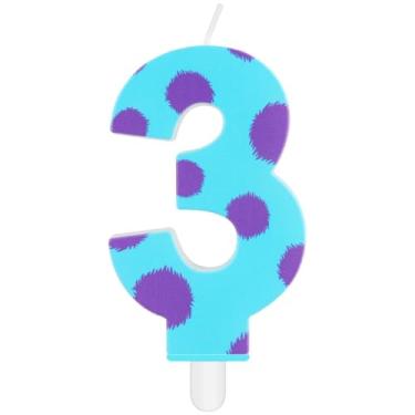 Imagem de iNINGER Miraculous Number 3 Birthday Candle Monster Cupcake Toppers for Kids, Miraculous Blue Purple Polka Dots Cartoon Monster Theme Number Candle for 3rd Birthday Party Baby Shower.