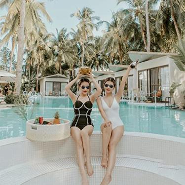 Imagem de Bandejas flutuantes para servir mesa – boias de piscina para adultos para banhos de areia, spas, banho e festas | Bandeja flutuante para servir na piscina, servir bebidas, brunch, comida em branco redondo