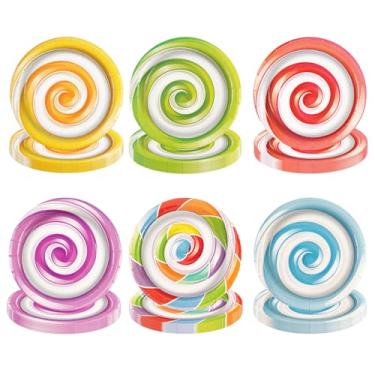 Imagem de BOKFJBP 48Pcs Pastel Candy Themed Paper Plates-7" Colorful Lollipop Candy with 6 Designs Disposable Colorful Dinner Plates for Sweet Shop Candyland Party Decorations Birthday Baby Shower