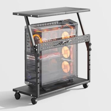 Imagem de Tyfnry Suporte de torre de computador com rodas, suporte de torre de PC ajustável de 3 alturas para piso, suporte de CPU para PC para carpete