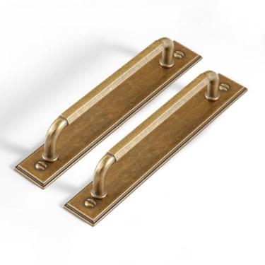 Imagem de Goo-Ki Pacote com 2 puxadores de armário com espaçador de placa traseira, ferragens de cozinha de liga de zinco de latão antigo de 12 cm para gaveta de bar, 2201GT-128-G015-2
