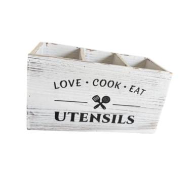 Imagem de IEUDNS Suporte para utensílios de cozinha, porta-canetas e lápis de madeira, organizador de de madeira para armazenamento em RV Farmhouse, Branco