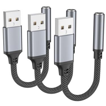 Imagem de Vanjua Pacote com 3 adaptadores USB para conector de áudio de 3,5 mm, USB A para TRRS de 3,5 mm, conversor de placa de som externa fêmea de 4 polos para fones de ouvido/laptop/Mac/desktops/Linux/PS4
