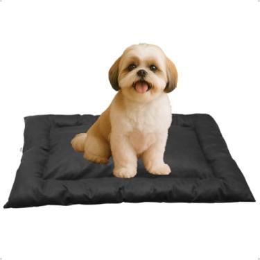 Imagem de Cama Caminha Colchonete Preto Médio 80x60cm para Cachorro e Gato de Suede Lavável Almofada Pet Macia Confortável