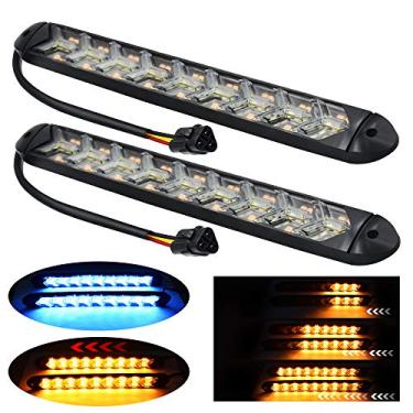 Imagem de YEERON 2 em 1 Fuction Arrow LED DRL Strip Switchback Dual Color âmbar/Ice Blue Luzes flexíveis LED à prova d'água para DRL e luzes de seta (azul gelo + âmbar) pacote com 2