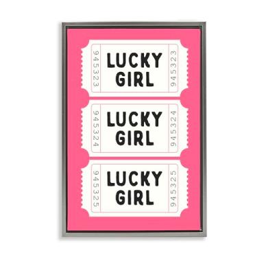 Imagem de Stupell Industries Lucky Girl Ticket Stubs Tela flutuante emoldurada cinza arte de parede, design por Lettered and Lined, 25 x 17