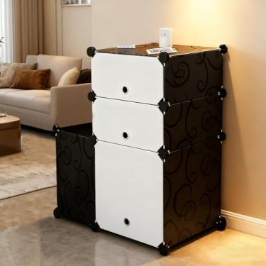 Imagem de Mesa de Cabeceira Modular com Tampa com Divisoria Armário,Armário Modular de Gavetas,Plástico,Empilhável,Grande,Preto,Módulo 3