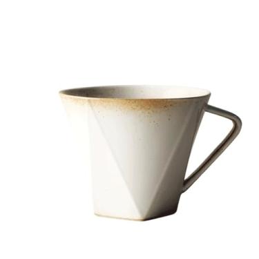 Imagem de hezhuhe2258 Caneca de café para decoração de casa caneca de café feita à mão com superfície cortada 1 peça, forno de cerâmica grossa multicolorido, capacidade de 293 ml para loja (branca)