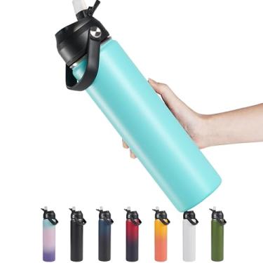 Imagem de Garrafa de água isolada de aço inoxidável de 680 g, aspirador de parede dupla de boca larga, canudo de silicone, à prova de suor e vazamento, frasco de água isolado sem BPA para viagens, mantenha frio