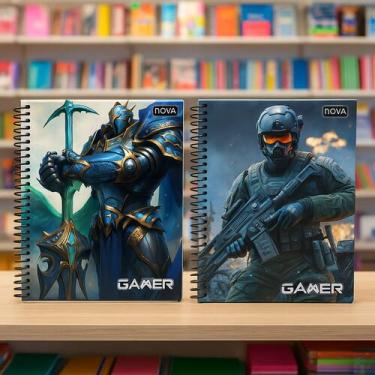 Imagem de Caderno 15 Matérias Gamer 240 Folhas Capa Dura Espiral C/ Adesivo  Est