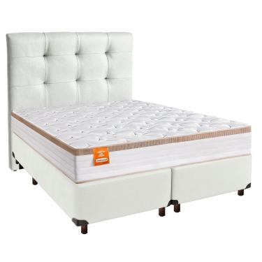 Imagem de Cama + Box Branco E Colchão Molas Ensacadas Queen - Isis Real Inducol + Cabeceira