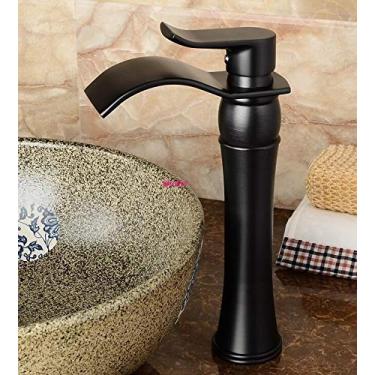 Imagem de RAUGAJ Torneiras de lavatório de banheiro torneira cachoeira torneira misturadora de lavatório de alça única torneira de banho pia de latão torneira guindaste de água/óleo preto 2