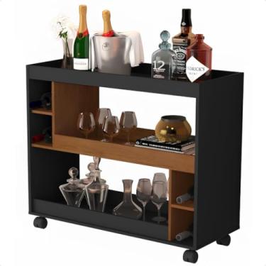 Imagem de Aparador Buffet Multiuso com Adega e Rodízio Cantinho do Café Sala Cozinha Recepção Decoração Retrô(Preto/Nature)