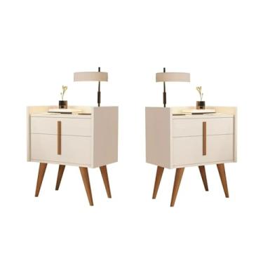 Imagem de Kit 2 Mesas De Cabeceira Quarto Retrô Decorativa Canto Lateral - Davi GB Plus Cor: Perola
