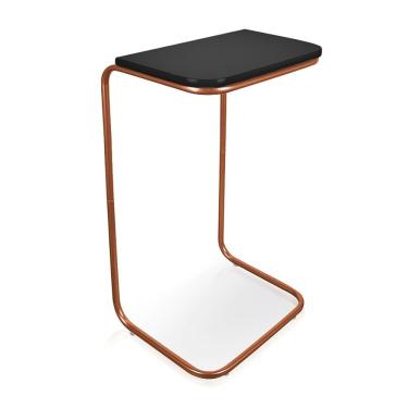 Imagem de Mesa Lateral Tampo Multiuso Para Sofá Base Bronze J01 - D'rossi Preto