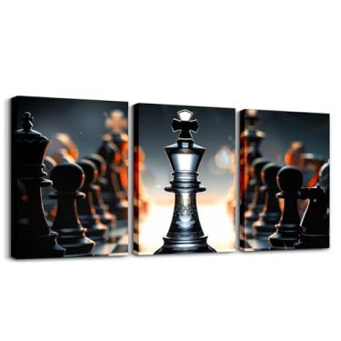 Imagem de Feelyou Decoração de parede de escritório de xadrez internacional pôsteres rei e cavaleiro xadrez banheiro arte de parede para quarto jogo de tabuleiro arte de parede arte de parede geométrico quadro