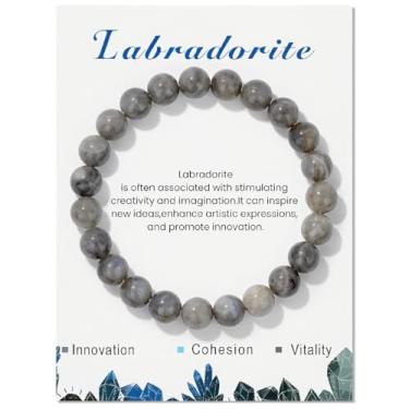 Imagem de Presente inspirador de saúde mental para mulheres, homens, namorado, labradorita, contas, pulseiras elásticas feitas à mão, presente exclusivo de Natal, Dia das Mães, presente de aniversário para ela