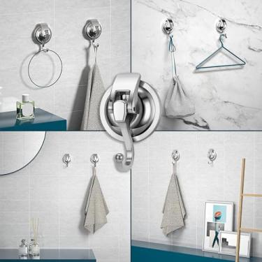 Imagem de Ganchos resistentes com ventosa sem broca, gancho de sucção a vácuo para banheiro e cozinha, adesivo forte e removível