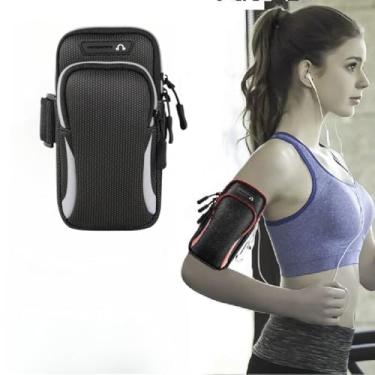 Imagem de Braçadeira esportiva, academia de corrida, bolsa de braço universal para smartphone com orifício para fone de ouvido, bolsos multifuncionais