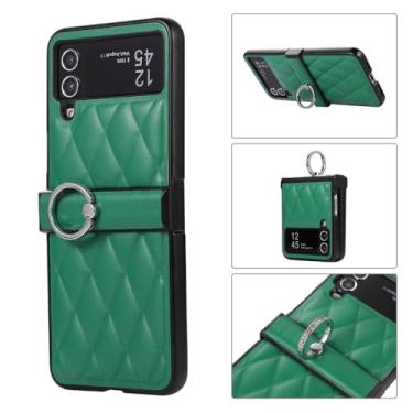 Imagem de Para Samsung Galaxy Z Flip 4 5 Flip3 Flip4 Flip5 Capa de telefone dobrável de couro liso com suporte de anel capa protetora, esmeralda, para Galaxy Z Flip 3