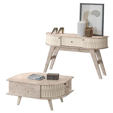 Imagem de Aparador Estoril E Mesa De Centro Indianápolis Calacata Off White – Madetec