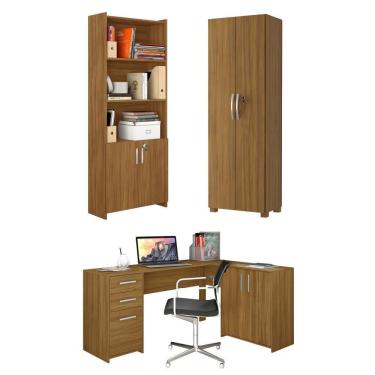 Imagem de Conjunto Para Escritório 1 Mesa De Canto 2 Armários Altos Freijó Notável Móveis Freijó