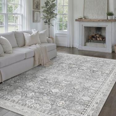 Imagem de WondRg Tapete de área cinza moderno lavável para sala de estar, floral, antiderrapante, para ambientes internos, piso baixo, resistente a manchas, quarto, escritório, sala de aula, berçário, sala de