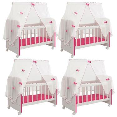 Imagem de Kit 4 Berços Para Boneca Brinquedo Infantil Branco Rosa - LYAM DECOR