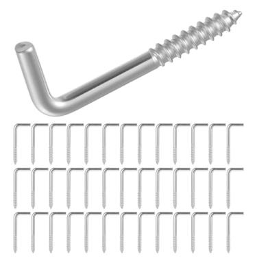 Imagem de Qulkws 40 ganchos de parafuso, ganchos em forma de L de ângulo reto, gancho de parafuso de ângulo reto de 7 formas para escritório em casa (prata)