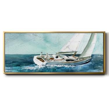 Imagem de Renditions Gallery Tela emoldurada decoração de casa tema náutico boia flutuante de veleiro costeiro impressões e pinturas para quarto cozinha - 30,5 cm x 76,2 cm moldura dourada LT609
