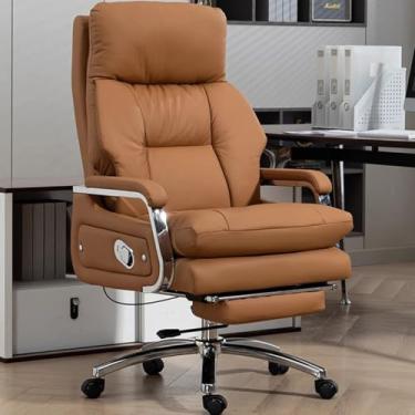 Imagem de Cadeira Executiva Alta e Resistente com Apoio para os Pés e Giro de 360° - Capacidade de 200 kg Cadeira de Escritório Ergonômica com Encosto Alto e Reclinável com Base de Metal Durável,Amber