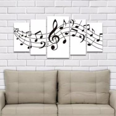 Imagem de Kit quadro decorativo 5 peças 95x60cm Mosaico Notas Musicais