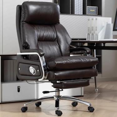 Imagem de Cadeira Executiva Alta e Resistente com Apoio para os Pés e Giro de 360° - Capacidade de 200 kg Cadeira de Escritório Ergonômica com Encosto Alto e Reclinável com Base de Metal Durável,Dark brown