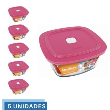Imagem de 5 Potes Vidro Facilita Quadrado Marmita 300Ml Marinex - NADIR FIGUEREI